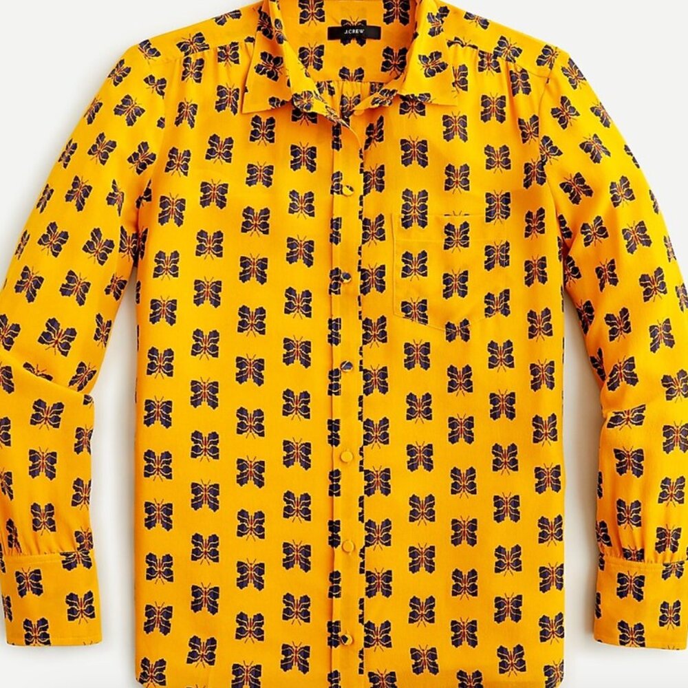 J.Crew silk button-up shirt with butterflies